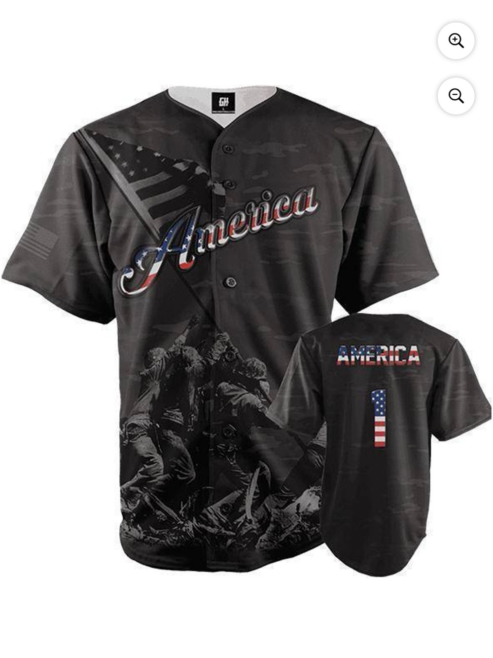 America Graphic Baseball Jersey in Black with Flag Accents